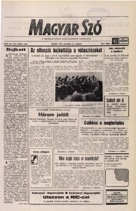Magyar Szó, 47. évf. 1990. november 24. 324. sz. 1–24. oldal