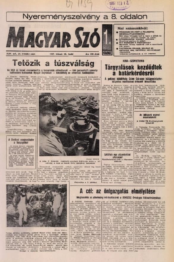 Magyar Szó, 44. évf. 1987. február 10. 39. sz. 1–20. oldal