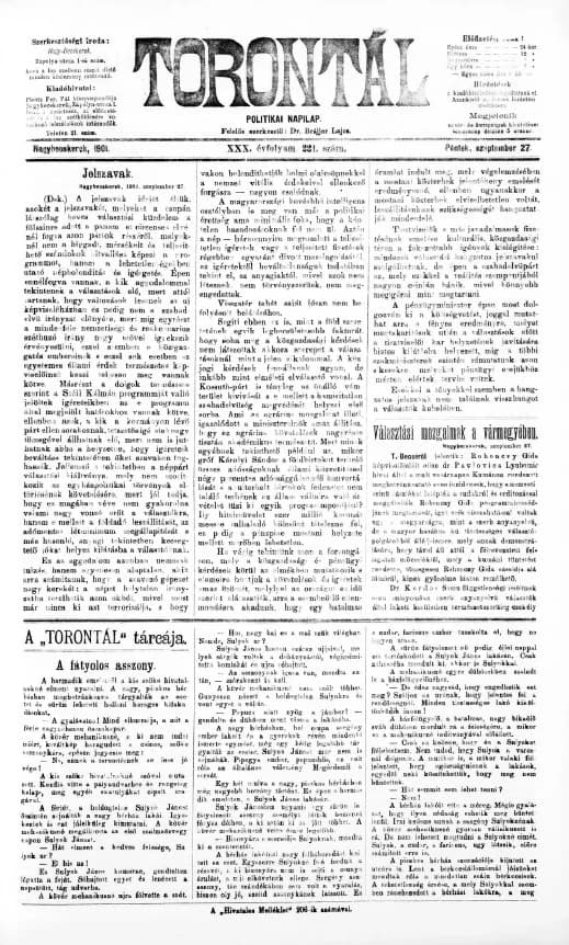 Torontál, 30. évf. 1901. szeptember 27. 221. sz.