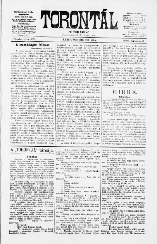 Torontál, 34. évf. 1905. augusztus 21. 189. sz.