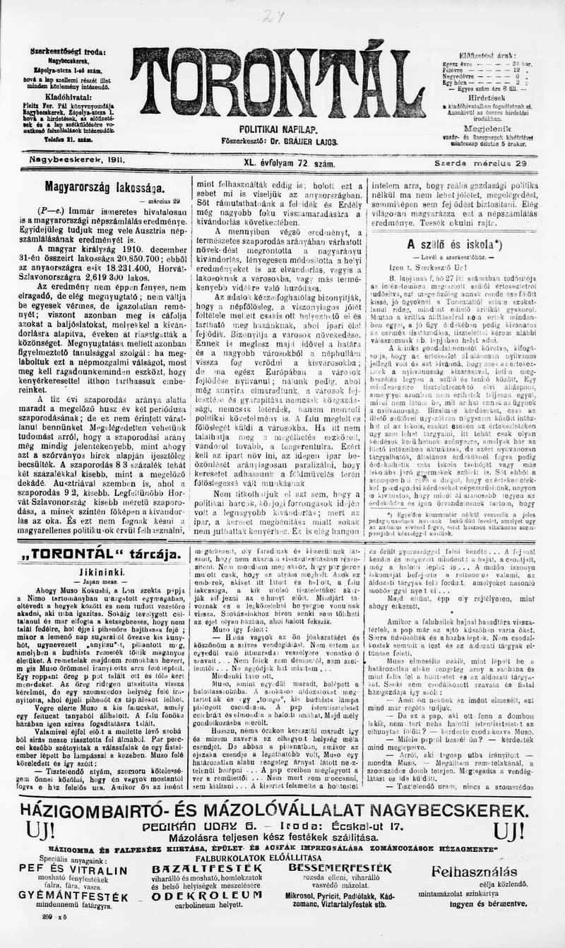 Torontál, 40. évf. 1911. március 29. 72. sz.