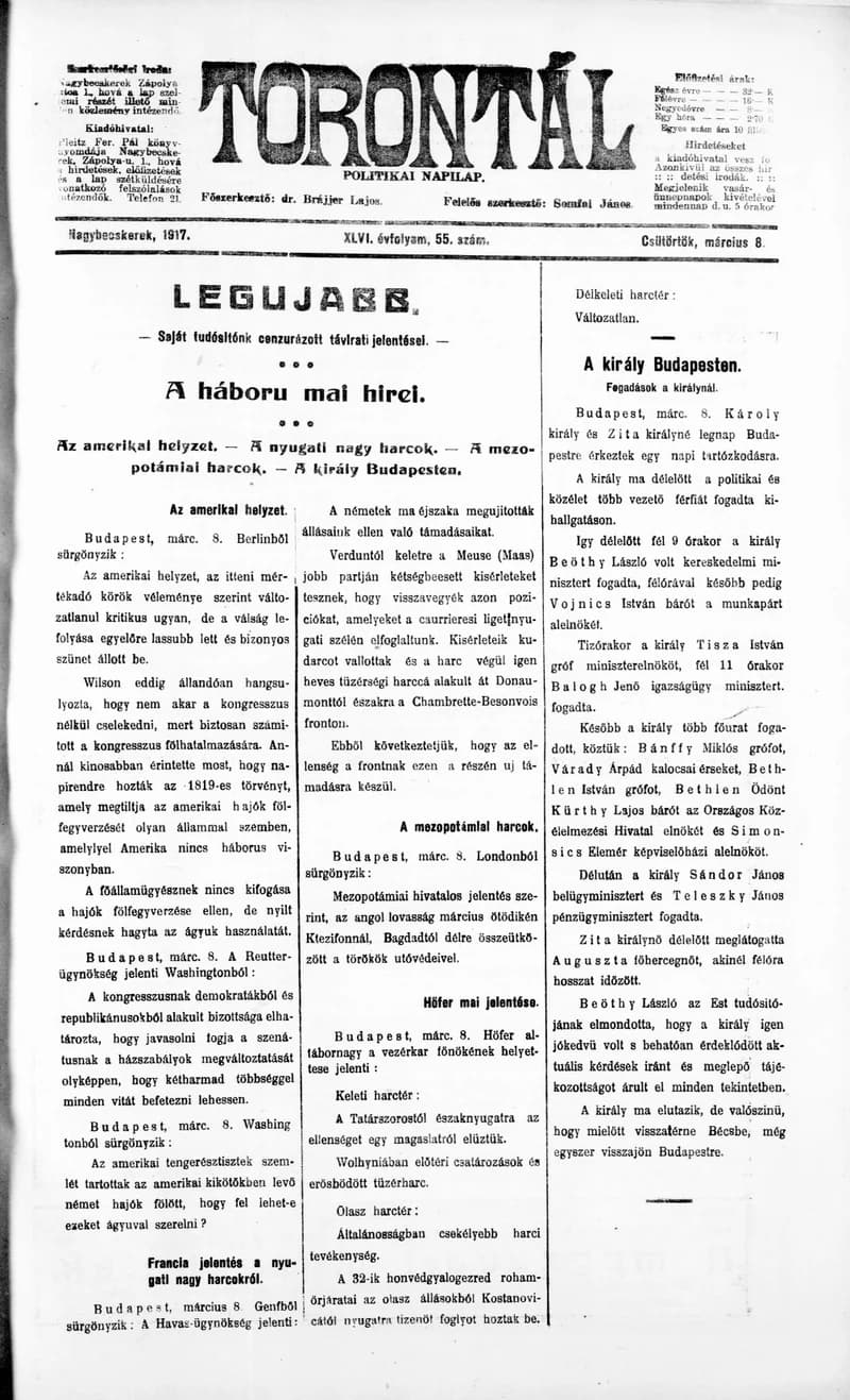 Torontál, 46. évf. 1917. március 8. 55. sz.
