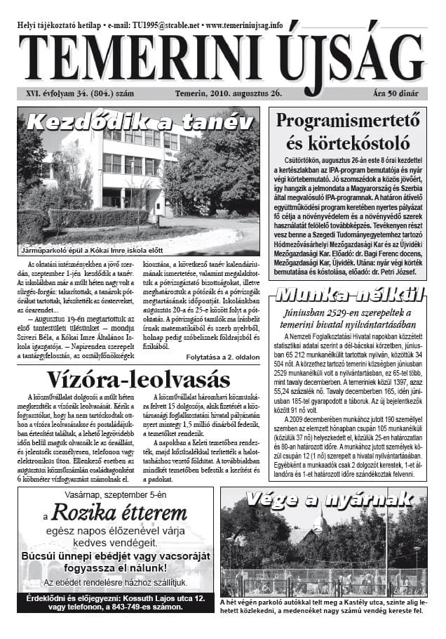 Temerini Újság, 16. évf. 2010. augusztus 26. 34. sz.