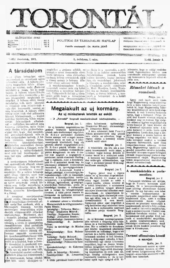 Torontál, 50. évf. 1921. január 4. 2. sz.