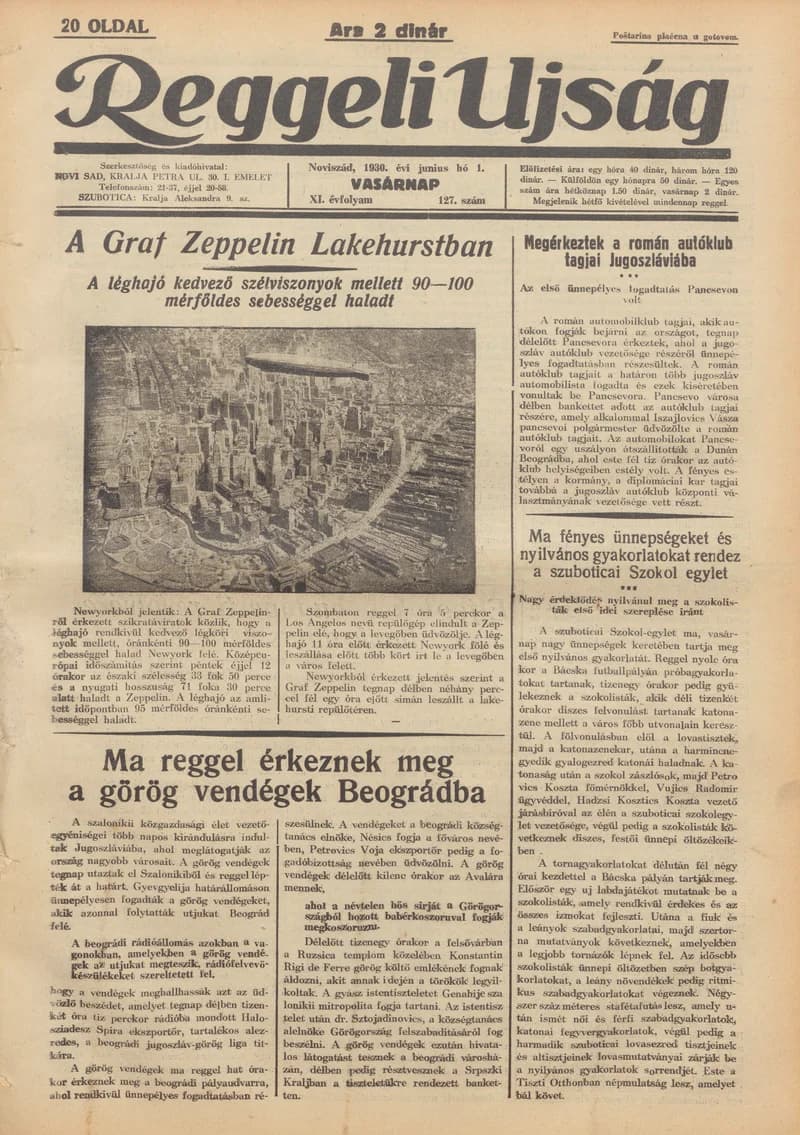 Reggeli Újság, 11. évf. 1930. június 1. 127. sz.