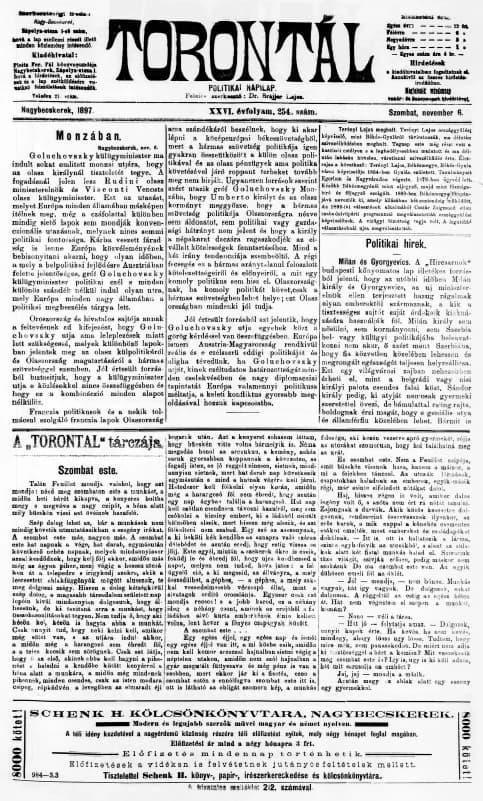 Torontál, 26. évf. 1897. november 6. 254. sz.