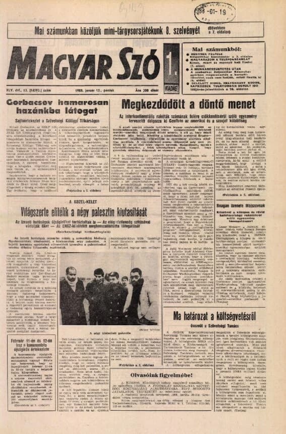 Magyar Szó, 45. évf. 1988. január 15. 13. sz. 1–20. oldal