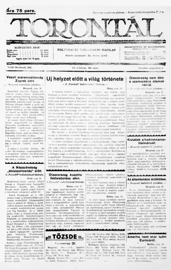 Torontál, 51. évf. 1922. szeptember 2. 194. sz.