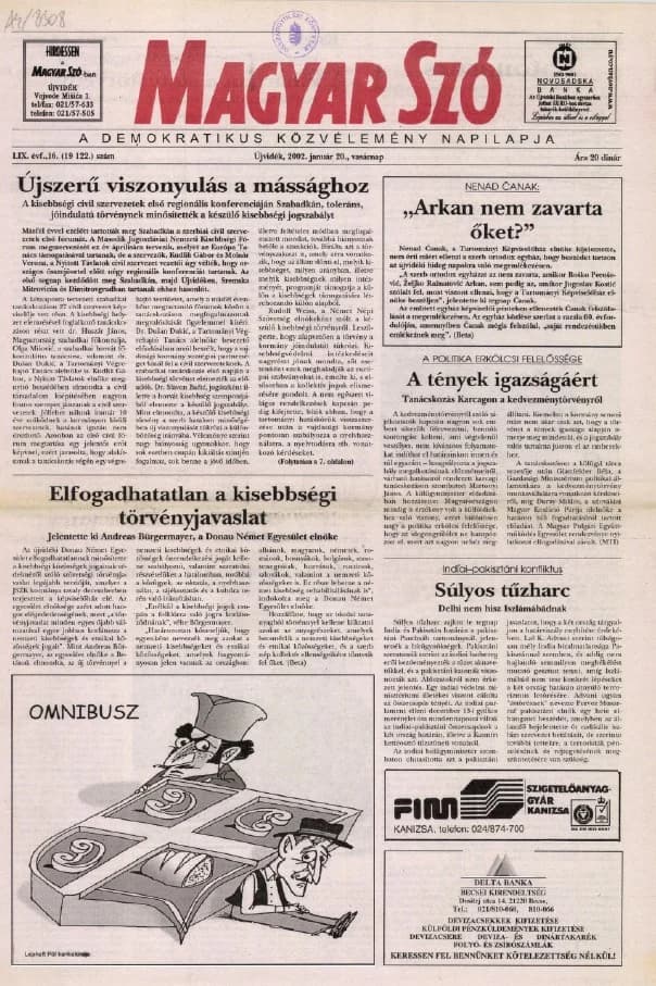 Magyar Szó, 59. évf. 2002. január 20. 16. sz. 1–28. oldal