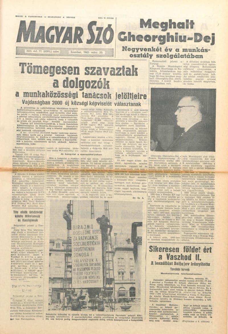 Magyar Szó, 22. évf. 1965. március 20. 77. sz. 1–12. oldal