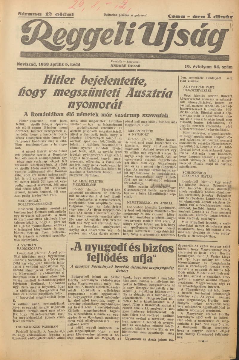 Reggeli Újság, 19. évf. 1938. április 5. 94. sz.