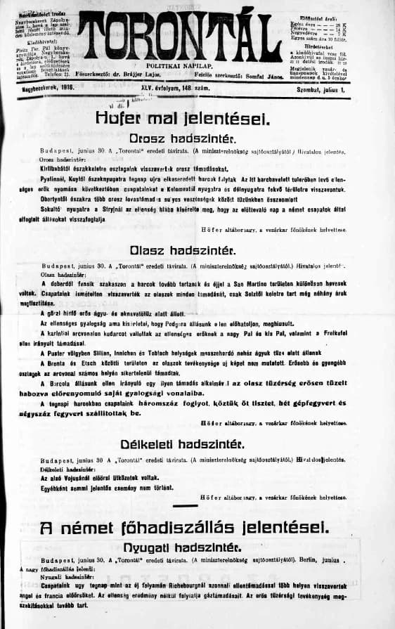 Torontál, 45. évf. 1916. július 1. 148. sz.
