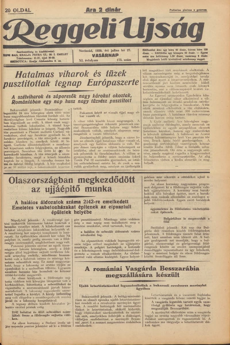 Reggeli Újság, 11. évf. 1930. július 27. 173. sz.
