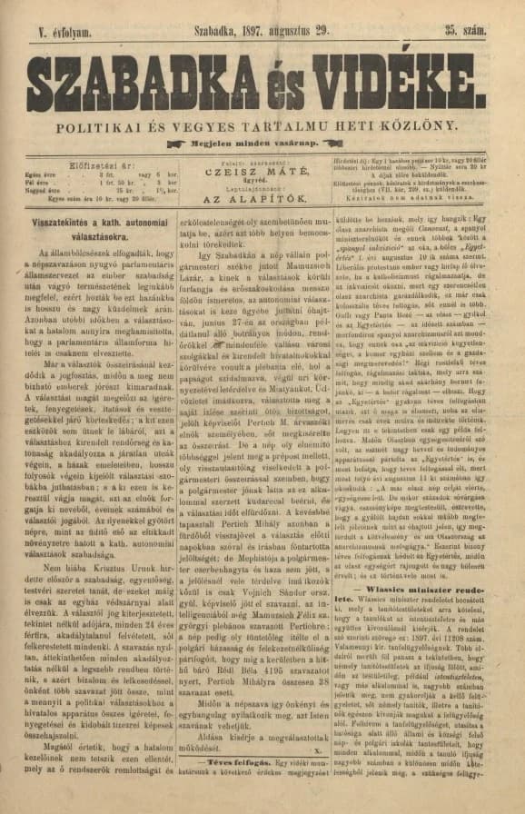 Szabadka és vidéke II, 5. évf. 1897. augusztus 29. 35. sz.