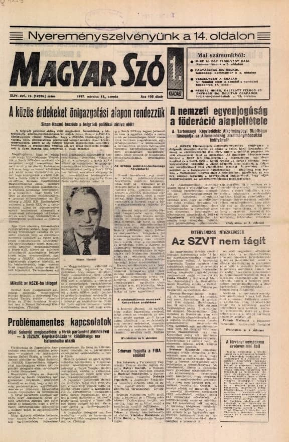 Magyar Szó, 44. évf. 1987. március 18. 75. sz. 1–16. oldal
