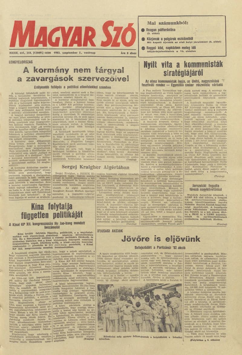 Magyar Szó, 39. évf. 1982. szeptember 5. 244. sz. 1–28. oldal