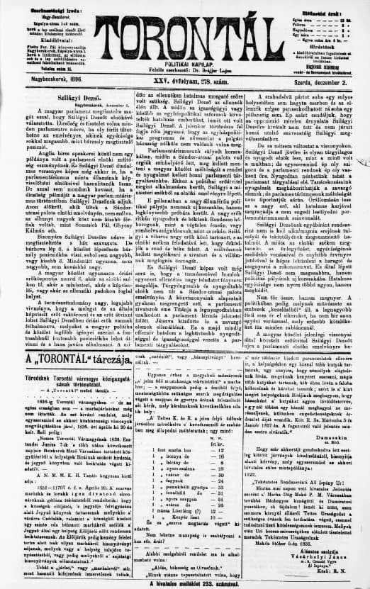 Torontál, 25. évf. 1896. december 2. 278. sz.