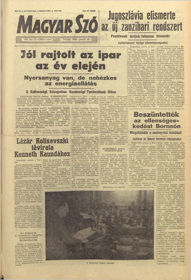 Magyar Szó, 21. évf. 1964. január 24. 23. sz. 1–16. oldal