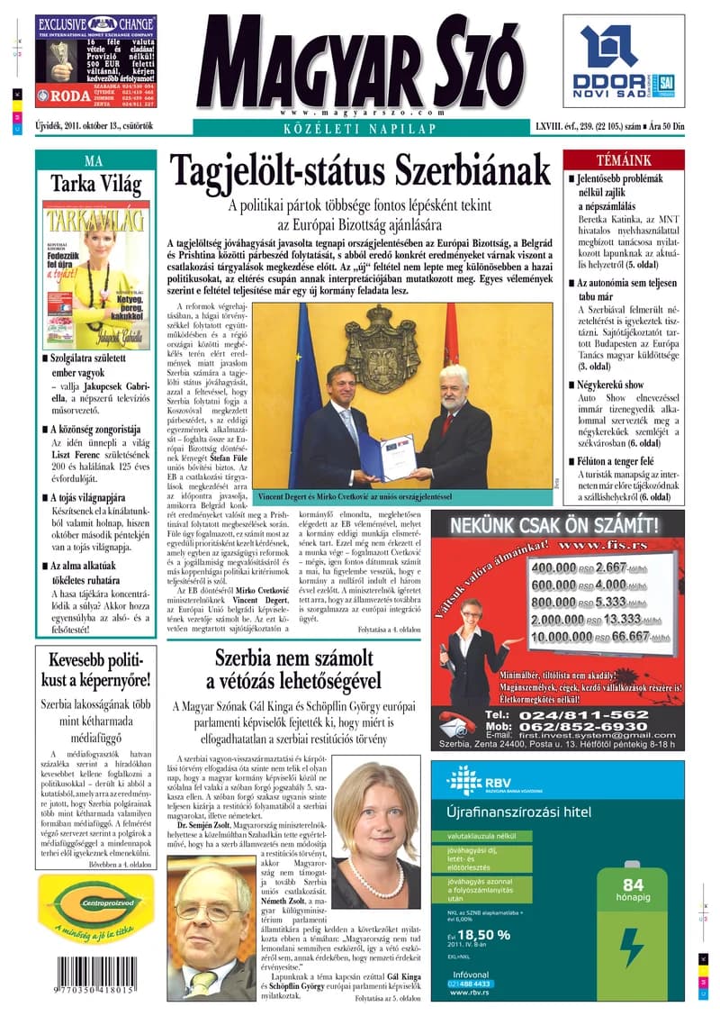 Magyar Szó, 68. évf. 2011. október 13. 239. sz. 1–20. oldal