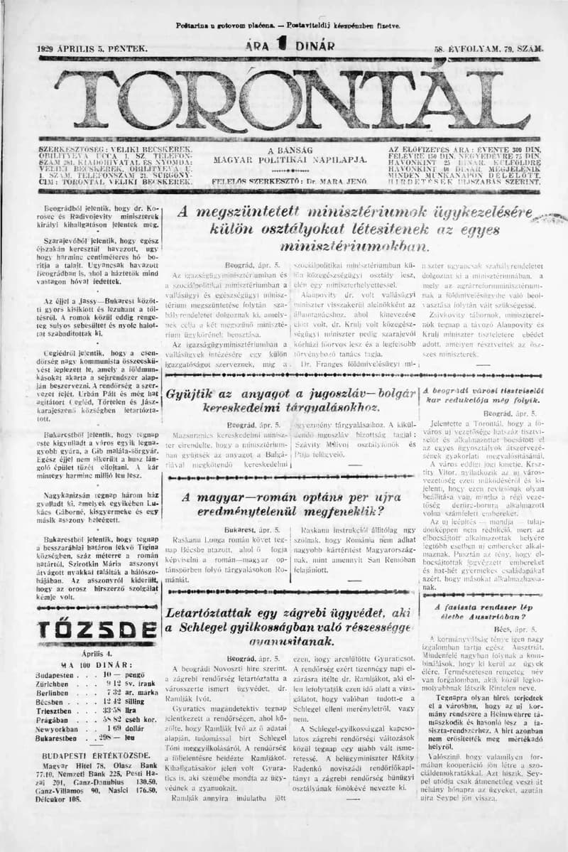 Torontál, 58. évf. 1929. április 5. 79. sz.