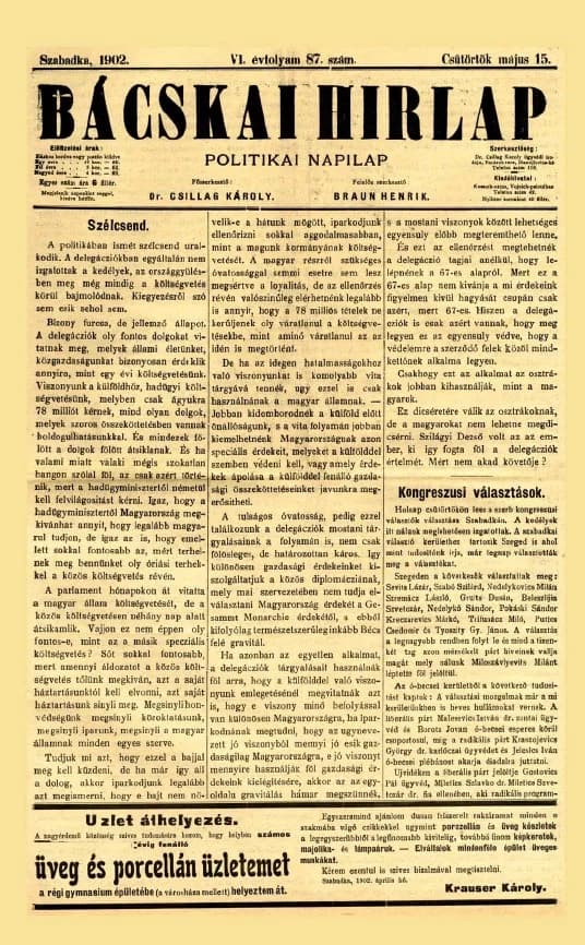 Bácskai Hirlap, 6. évf. 1902. május 15. 87. sz.