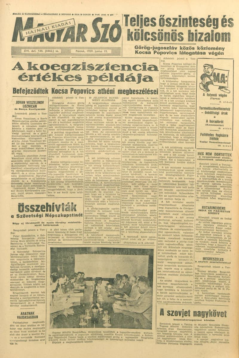 Magyar Szó, 16. évf. 1959. június 19. 144. sz. 1–20. oldal