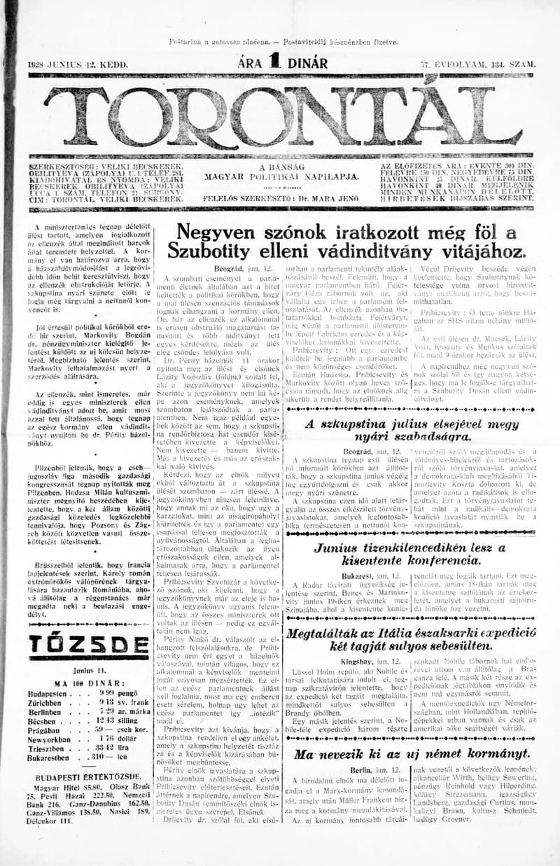 Torontál, 57. évf. 1928. június 12. 134. sz.