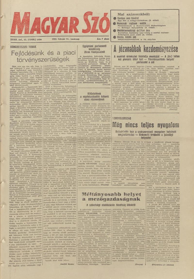 Magyar Szó, 39. évf. 1982. február 14. 43. sz. 1–28. oldal