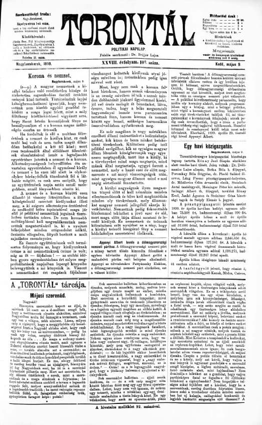 Torontál, 28. évf. 1899. május 9. 106. sz.