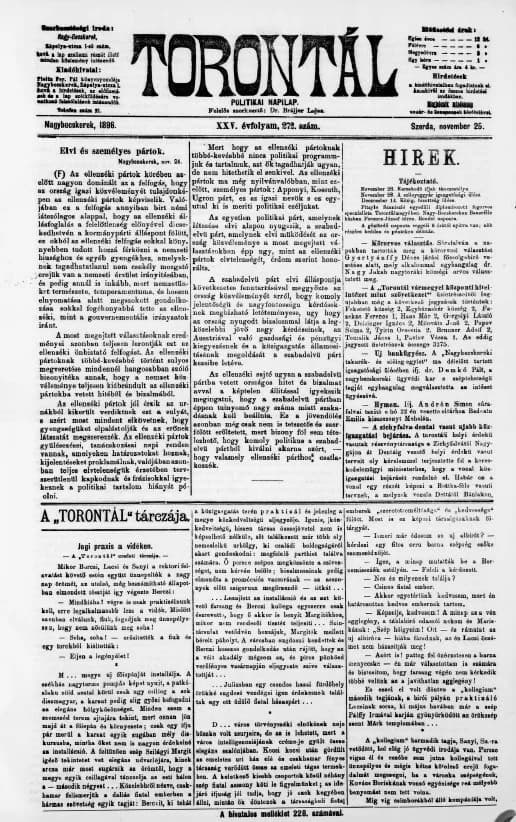 Torontál, 25. évf. 1896. november 25. 272. sz.