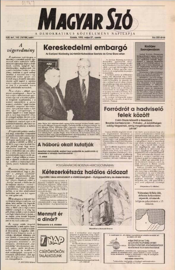 Magyar Szó, 49. évf. 1992. május 27. 143. sz. 1–16. oldal