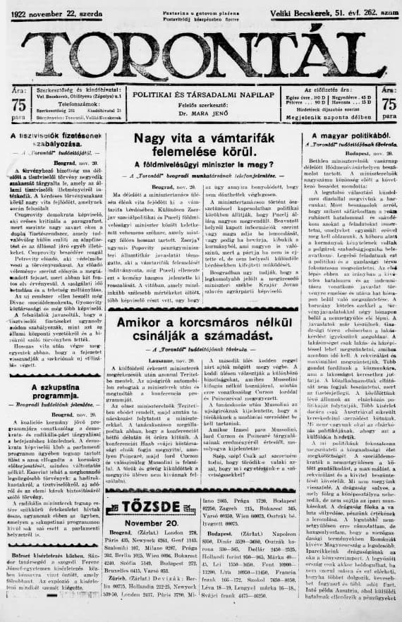 Torontál, 51. évf. 1922. november 22. 262. sz.
