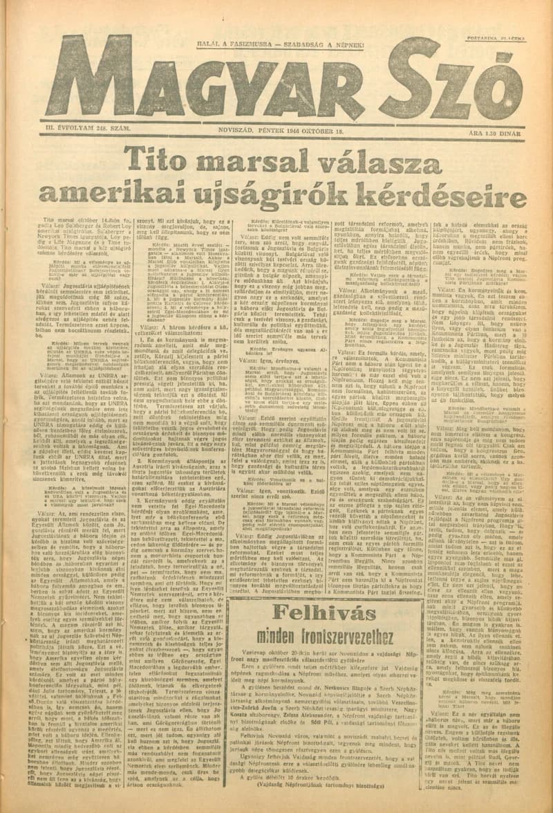Magyar Szó, 3. évf. 1946. október 18. 248. sz. 1–6. oldal
