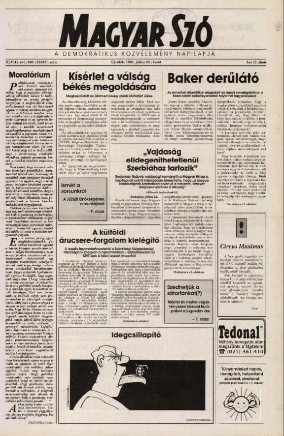 Magyar Szó, 48. évf. 1991. július 23. 200. sz. 1–20. oldal