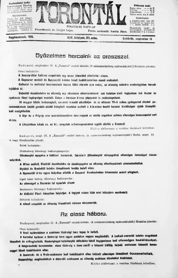 Torontál, 44. évf. 1915. szeptember 16. 211. sz.