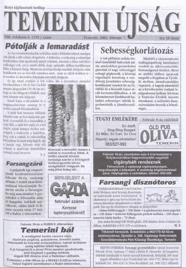 Temerini Újság, 8. évf. 2002. február 7. 6. sz.