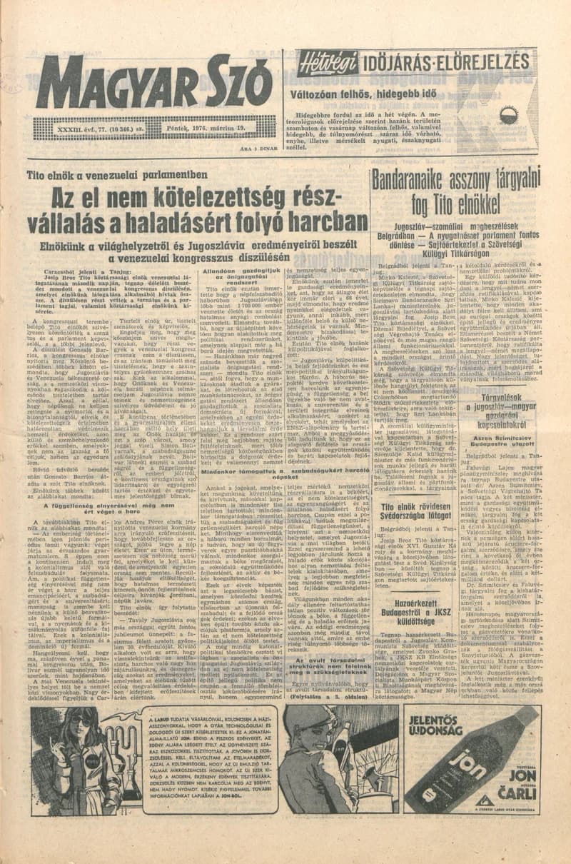 Magyar Szó, 33. évf. 1976. március 19. 77. sz. 1–16. oldal