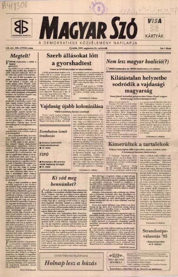 Magyar Szó, 52. évf. 1995. augusztus 24. 196. sz. 1–16. oldal