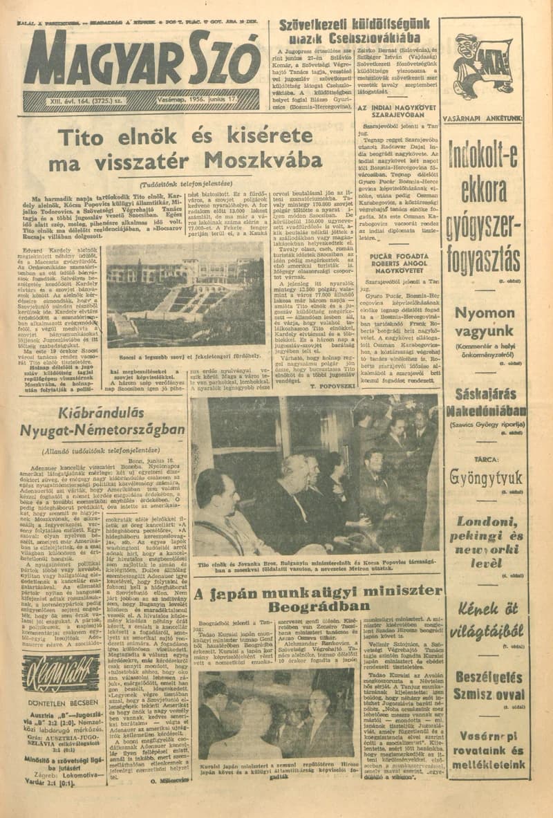 Magyar Szó, 13. évf. 1956. június 17. 164. sz. 1–20. oldal