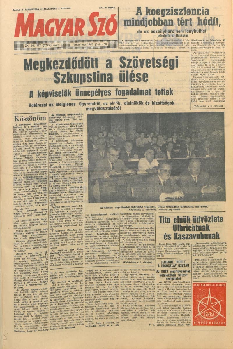 Magyar Szó, 20. évf. 1963. június 30. 177. sz. 1–24. oldal