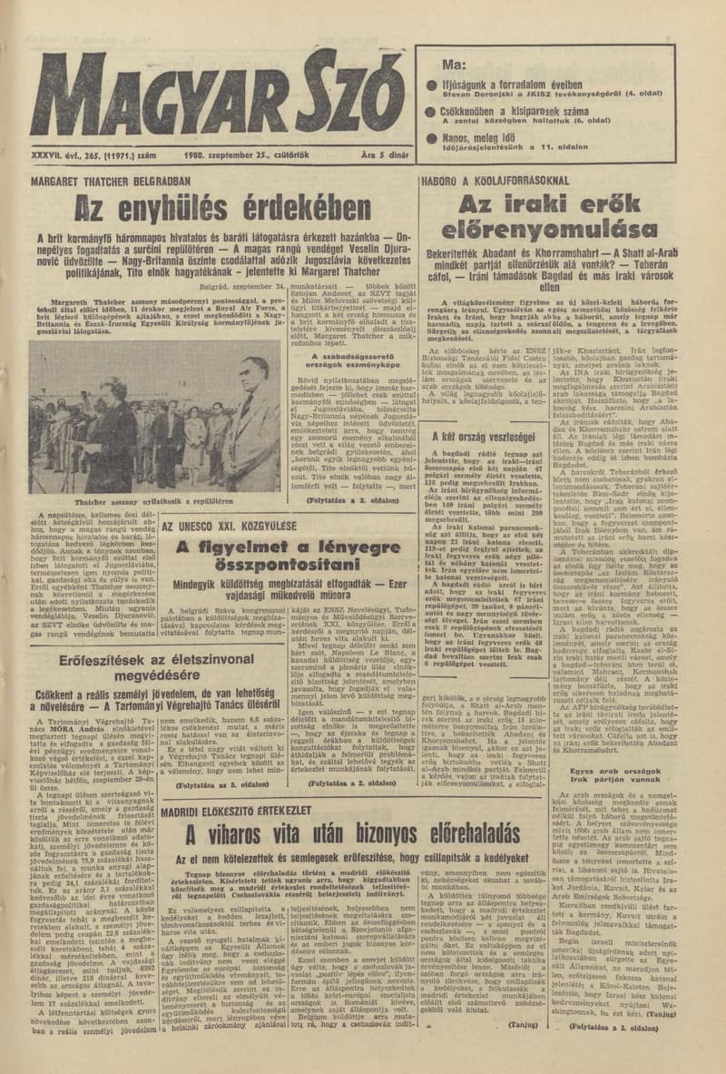 Magyar Szó, 37. évf. 1980. szeptember 25. 265. sz. 1–20. oldal