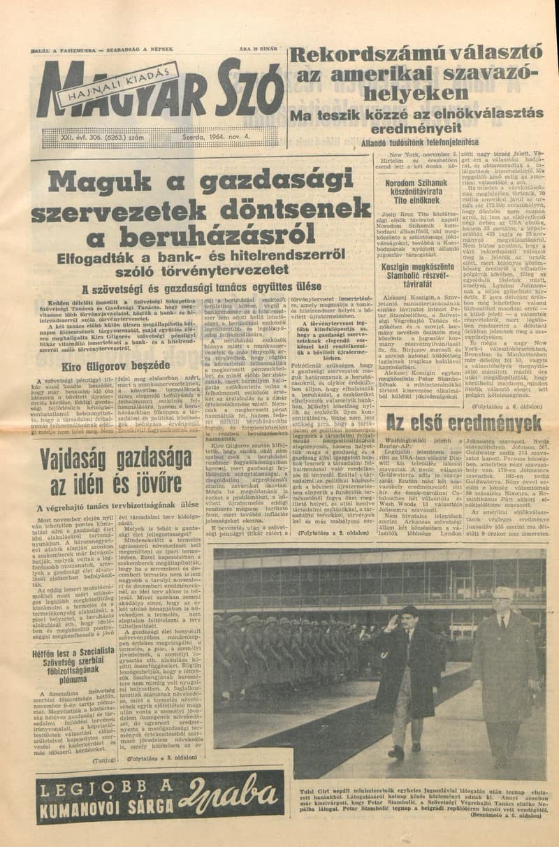 Magyar Szó, 21. évf. 1964. november 4. 306. sz.
