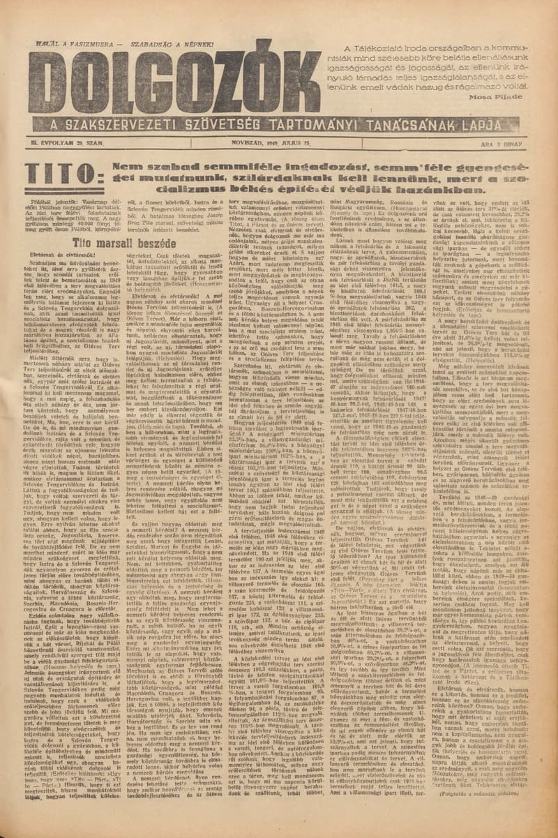 Dolgozók, 3. évf. 1949. július 15. 29. sz.