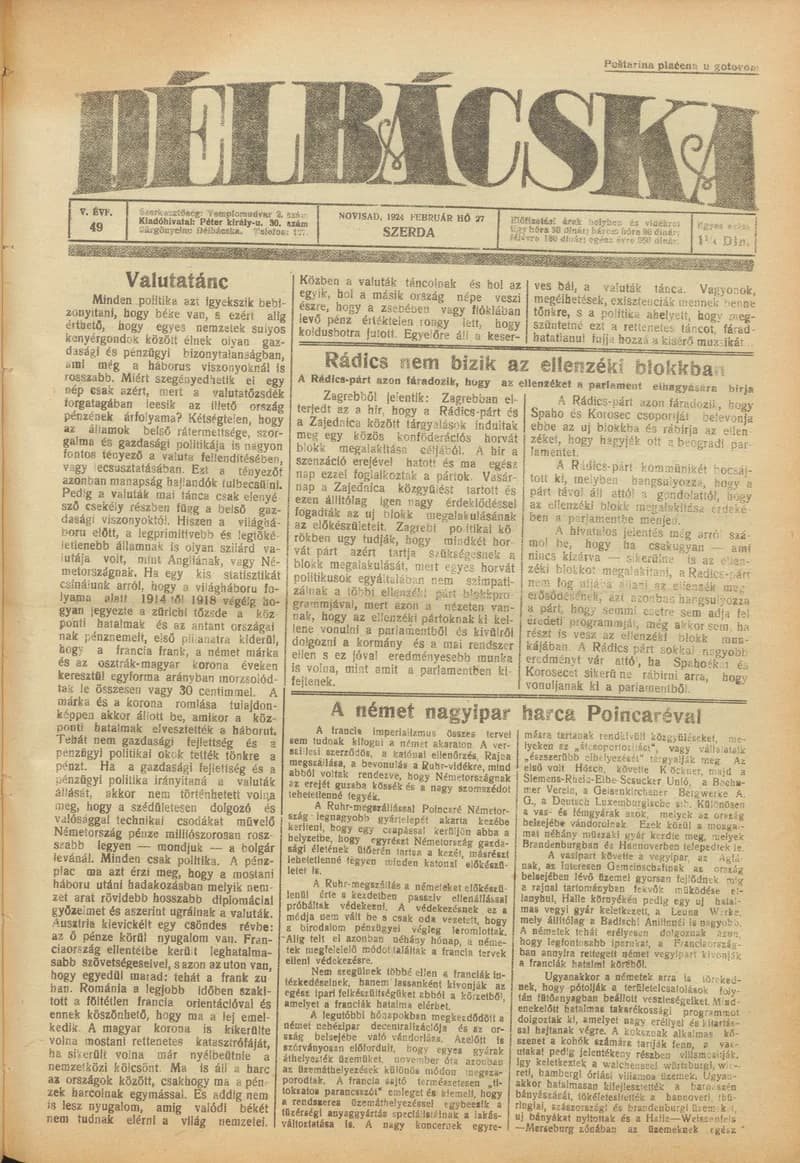 Délbácska, 5. évf. 1924. február 27. 49. sz.