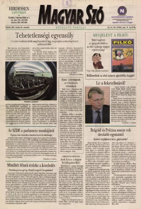 Magyar Szó, 60. évf. 2003. október 16. 245. sz. 1–20. oldal