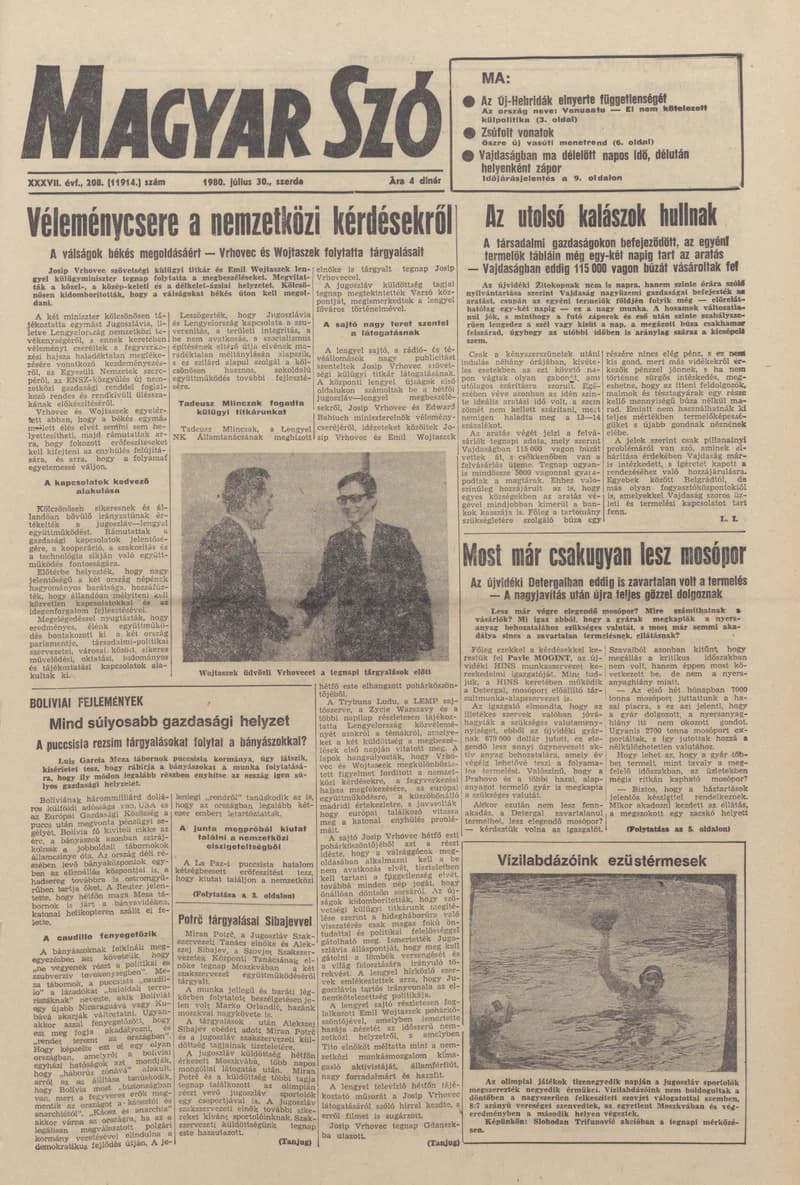 Magyar Szó, 37. évf. 1980. július 30. 208. sz. 1–20. oldal