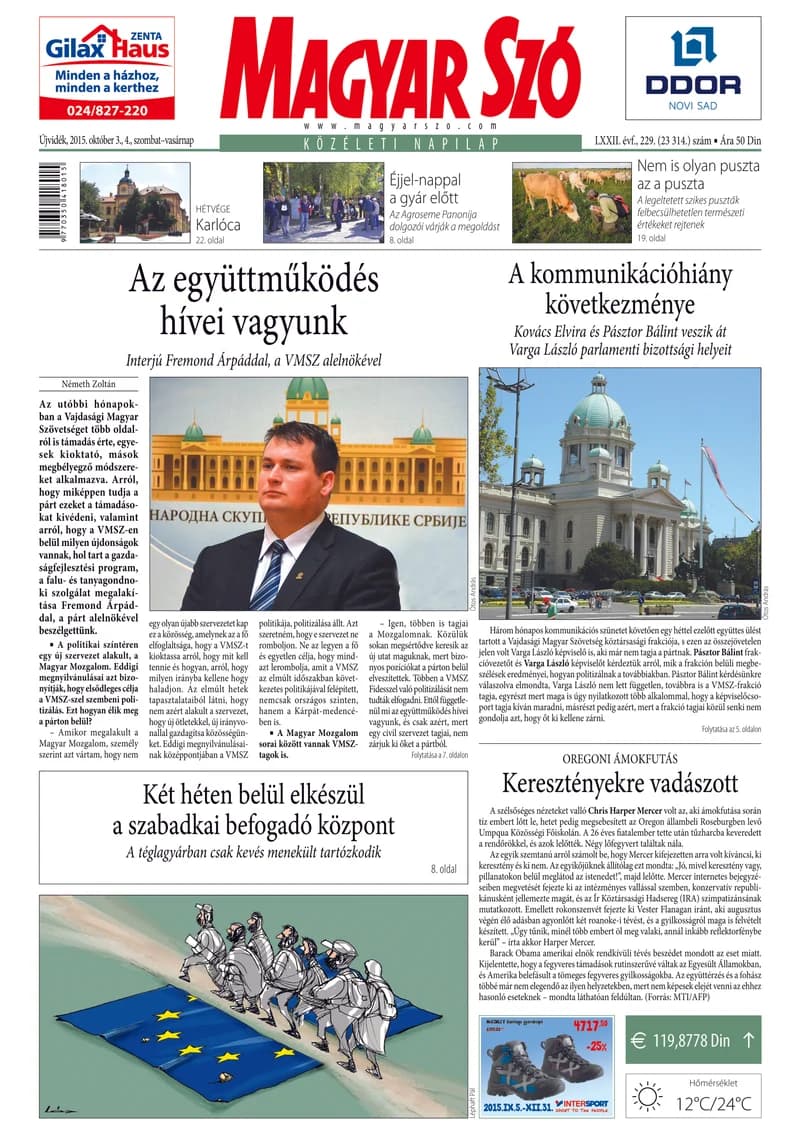 Magyar Szó, 72. évf. 2015. október 3. – 4. 229. sz. 1–32. oldal