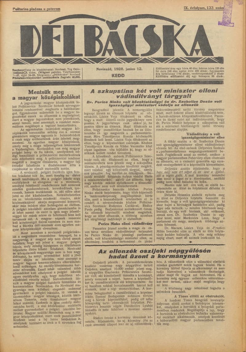 Délbácska, 9. évf. 1928. június 12. 133. sz.