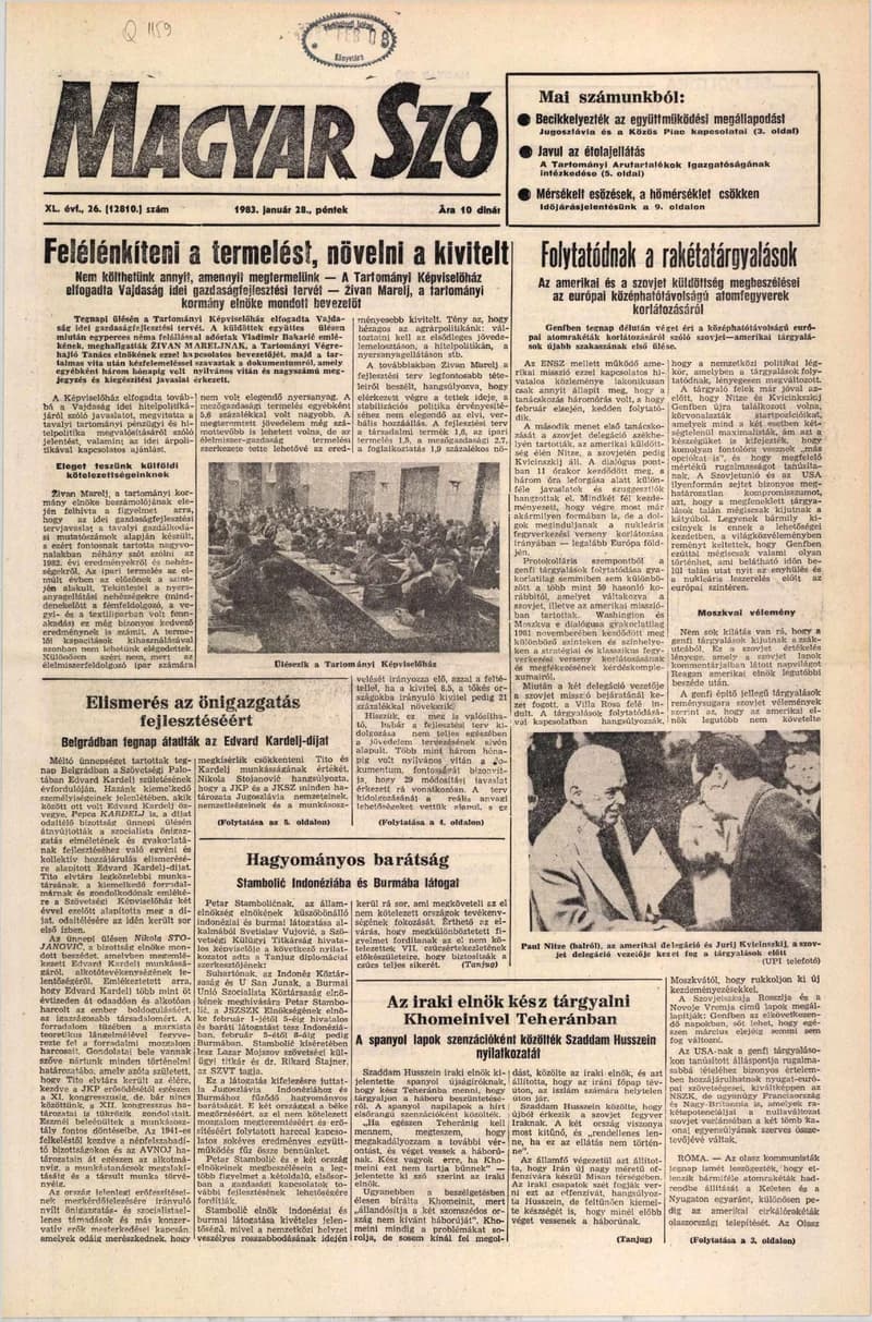Magyar Szó, 40. évf. 1983. január 28. 26. sz. 1–20. oldal