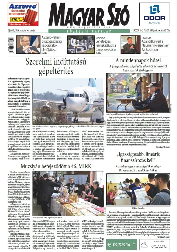 Magyar Szó, 73. évf. 2016. március 30. 72. sz. 1–16. oldal